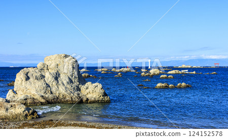 從三浦半島的岩石上看到的海 124152578