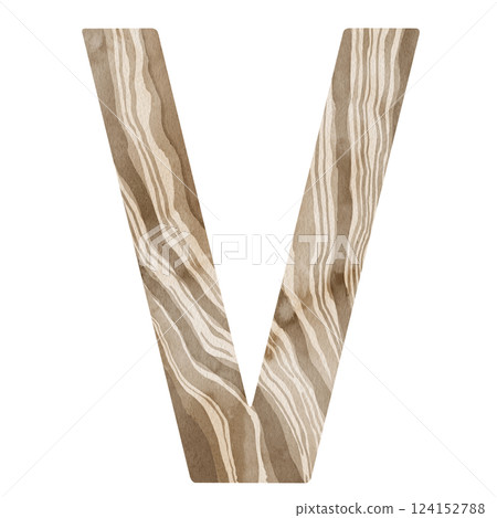 "V" Letter. Watercolor alphabet with wooden texture. Natural font for decorations, postcards, invitations. Perfect for scrapbooking, printing, education, services related to furniture or woodworking. "V" Letter. Watercolor alphabet with wooden texture. Natural font for decorations, postcards, invitations. Perfect for scrapbooking, printing, education, services related to furniture or woodworking. 124152788