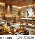 Natural healing salon | Spa and relaxation room with a warm wooden feel 124153026
