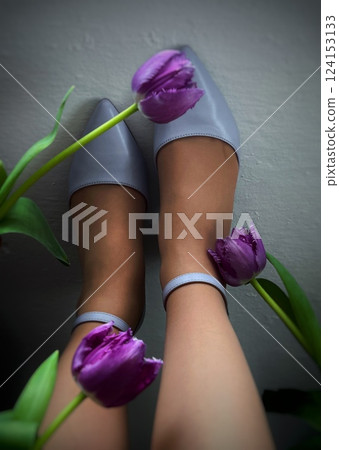 Lavender Shoes Among Purple Tulips 124153133