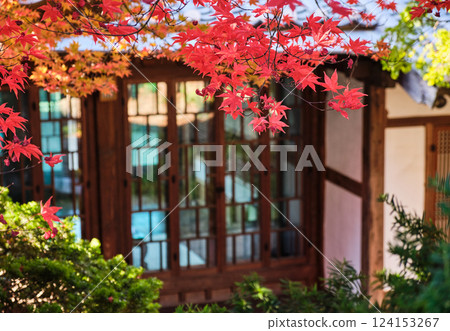Bukchon Hanok village old traditional Korean architecture district and famous tourist destination in Seoul, South Korea 124153267