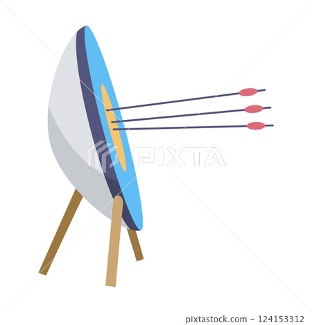 Archery practice or training. Successfully hitting the target. Vector artwork depict success, achievement or accomplishment 124153312