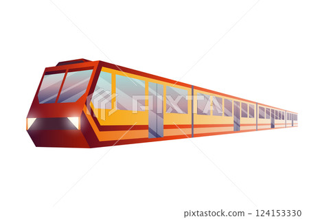 Railway station with train. Empty station interior with retro style train. Passenger carriages tourism. Cartoon vector illustration Railway station with train. Empty station interior with retro style train. Passenger carriages tourism. Cartoon vector illustration 124153330