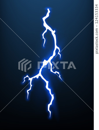 Lightning animation with sparks. Electricity thunderbolt danger, light electric powerful thunder. Bright energy effect, vector illustration 124153334