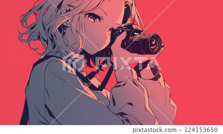 A woman holding a camera A woman holding a camera 124153650
