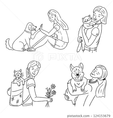 Women interacting with their beloved pets 124153679