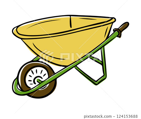 A hand-drawn illustration of a classic wheelbarrow 124153688