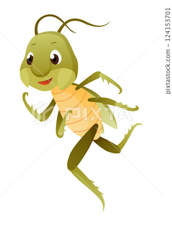 Playful Cartoon Grasshopper Character in a Dynamic Pose 124153701