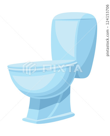 New ceramic toilet bowl. Clean bathroom interior element of decoration. Vector cartoon flat illustration 124153706
