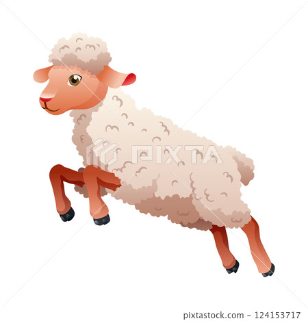 Small cartoon sheep. Lamb flat vector illustration. Funny baby sheep with curly wool. Farm animal art isolated on white background 124153717