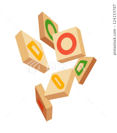 Board game, flat isometric view. Isolated colored icon of dice table gaming. Cartoon family table game for adults and kids for leisure and recreation. Vector illustration. 124153787