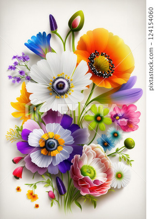 AI generated Vibrant bouquet of spring flowers blooming with magical colors 124154060