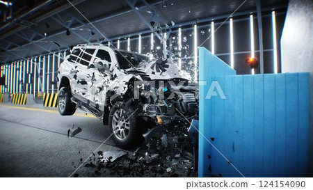 car crash test stop time. safety concept. 3d rendering. car crash test stop time. safety concept. 3d rendering. 124154090