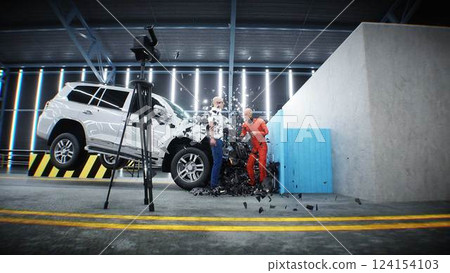 car crash test stop time. safety concept. 3d rendering. 124154103
