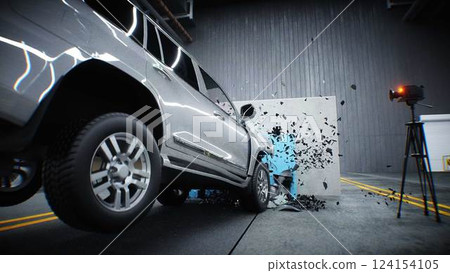 car crash test stop time. safety concept. 3d rendering. car crash test stop time. safety concept. 3d rendering. 124154105