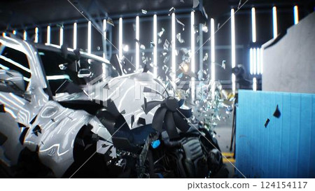 car crash test stop time. safety concept. 3d rendering. 124154117