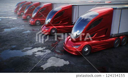 Futuristic electric cargo semi truck in desert stone highway. Futuristic concept. 3d rendering. Futuristic electric cargo semi truck in desert stone highway. Futuristic concept. 3d rendering. 124154155