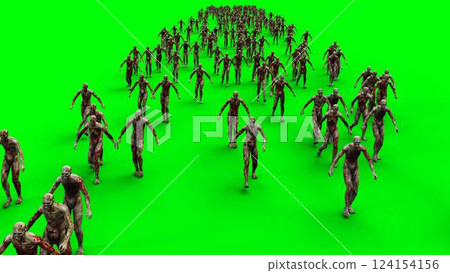 a crowd of walking zombies. green screen. Apocalyptic concept. 3d rendering. a crowd of walking zombies. green screen. Apocalyptic concept. 3d rendering. 124154156