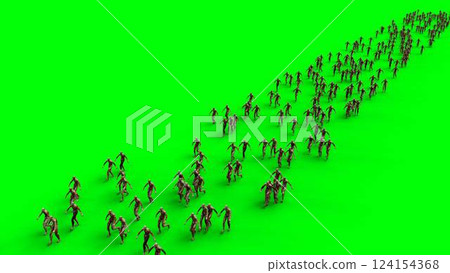 a crowd of walking zombies. green screen. Apocalyptic concept. 3d rendering. a crowd of walking zombies. green screen. Apocalyptic concept. 3d rendering. 124154368