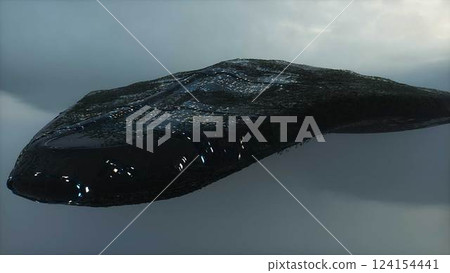 Military alien sci fi ship flying over clouds. 3d rendering Military alien sci fi ship flying over clouds. 3d rendering 124154441