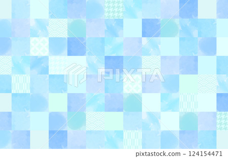 藍色水彩瓷磚背景向量插圖日式風格日式圖案淺藍色 124154471