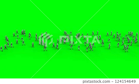 a crowd of walking robots with weapons. green screen.3d rendering. a crowd of walking robots with weapons. green screen.3d rendering. 124154649