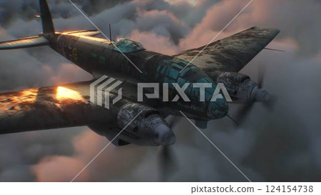 Heinkel He 111. German airliner and medium bomber. World War II. 3d rendering. 124154738