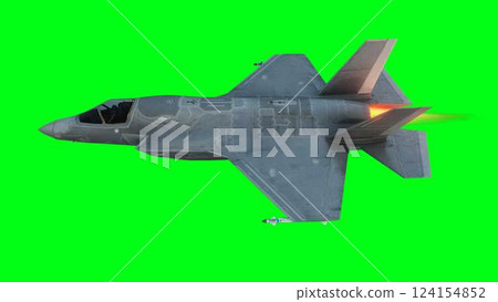 Military fighter jet F-35. green screen isolate. 3d rendering. Military fighter jet F-35. green screen isolate. 3d rendering. 124154852