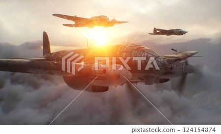 Heinkel He 111. German airliner and medium bomber. World War II. 3d rendering. 124154874