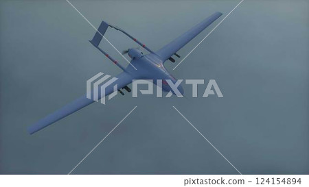 Military Predator Drone Flying over clouds. 3d rendering. 124154894