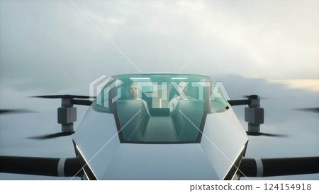 flying copter car, drone with people. future concept. 3d rendering. flying copter car, drone with people. future concept. 3d rendering. 124154918