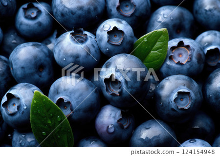 AI generated Fresh ripe blueberries showing vivid color and water droplets 124154948
