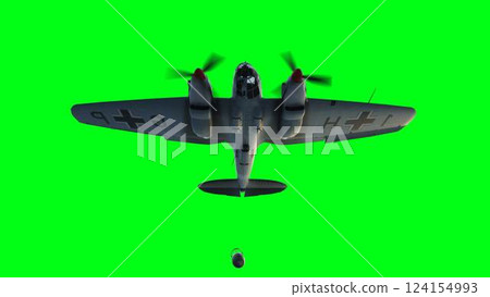 Heinkel He 111. German airliner and medium bomber. World War II. Green screen isolate. 3d rendering. 124154993