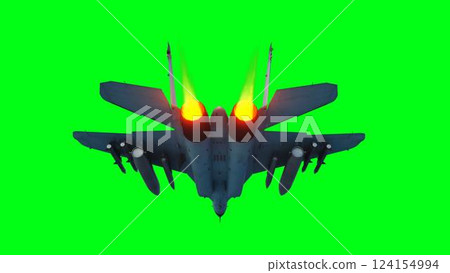Russian military fighter jet MIG -35 flying over clouds. Air force. 124154994