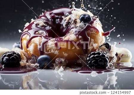 AI generated Delicious donut dripping with grape glaze and fresh berries 124154997