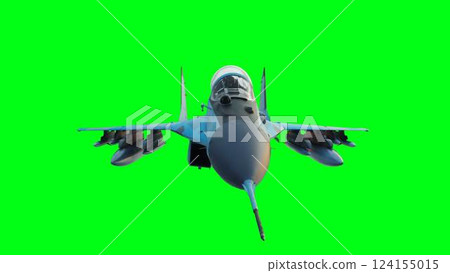 Russian military fighter jet MIG -35 flying over clouds. Air force. 124155015