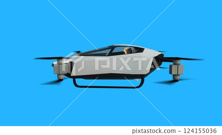 flying copter car, drone. future concept. Green screen isolate. 3d rendering. 124155036