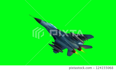Russian military fighter jet MIG -35 flying over clouds. Air force. 124155068