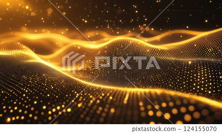 AI generated Golden particles flowing and glowing abstract background 124155070