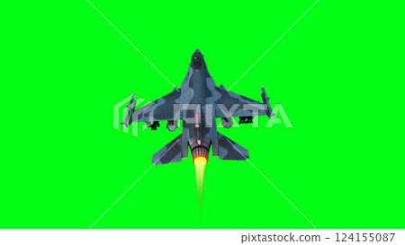Military fighter jet F-16. green screen isolate. 3d rendering. 124155087