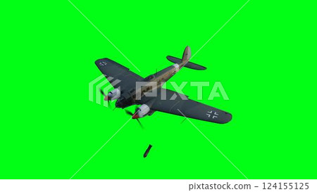 Heinkel He 111. German airliner and medium bomber. World War II. Green screen isolate. 3d rendering. 124155125