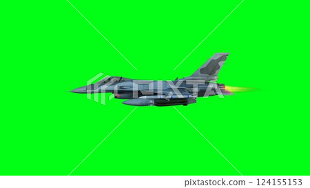 Military fighter jet F-16. green screen isolate. 3d rendering. 124155153