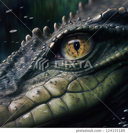 AI generated Crocodile emerging from swamp, showing its wonderful eye 124155189