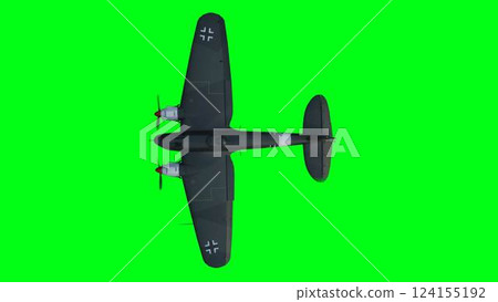 Heinkel He 111. German airliner and medium bomber. World War II. Green screen isolate. 3d rendering. 124155192