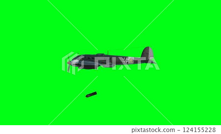 Heinkel He 111. German airliner and medium bomber. World War II. Green screen isolate. 3d rendering. 124155228