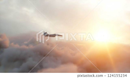 Russian military fighter jet MIG -35 flying over clouds. Air force. Russian military fighter jet MIG -35 flying over clouds. Air force. 124155234