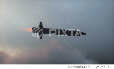 military nuclear missile fly over clouds. 3d rendering. 124155239