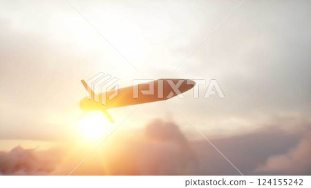 military nuclear missile fly over clouds. 3d rendering. 124155242