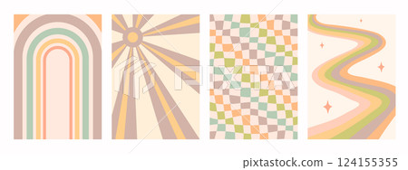 Abstract psychedelic retro pattern set. Groovy backgrounds in retro colors. Trendy wavy vector texture in abstract y2k style. Vector graphic for posters and art prints Abstract psychedelic retro pattern set. Groovy backgrounds in retro colors. Trendy wavy vector texture in abstract y2k style. Vector graphic for posters and art prints 124155355