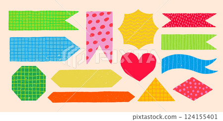 Flag banners and memo stickers in various shapes and styles 124155401